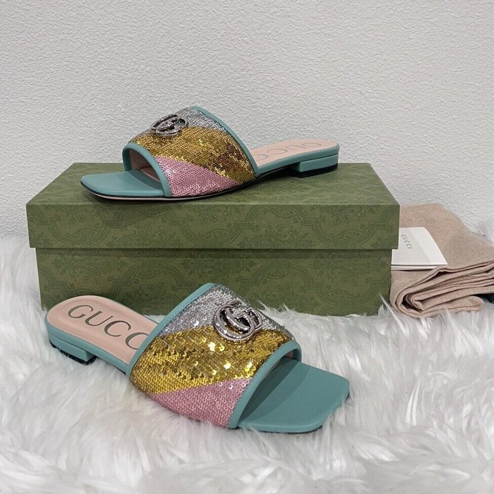 NIB Gucci Marmont Logo Interlocking GG Matelasse Jolie Slide Sandal Mule 39.5
